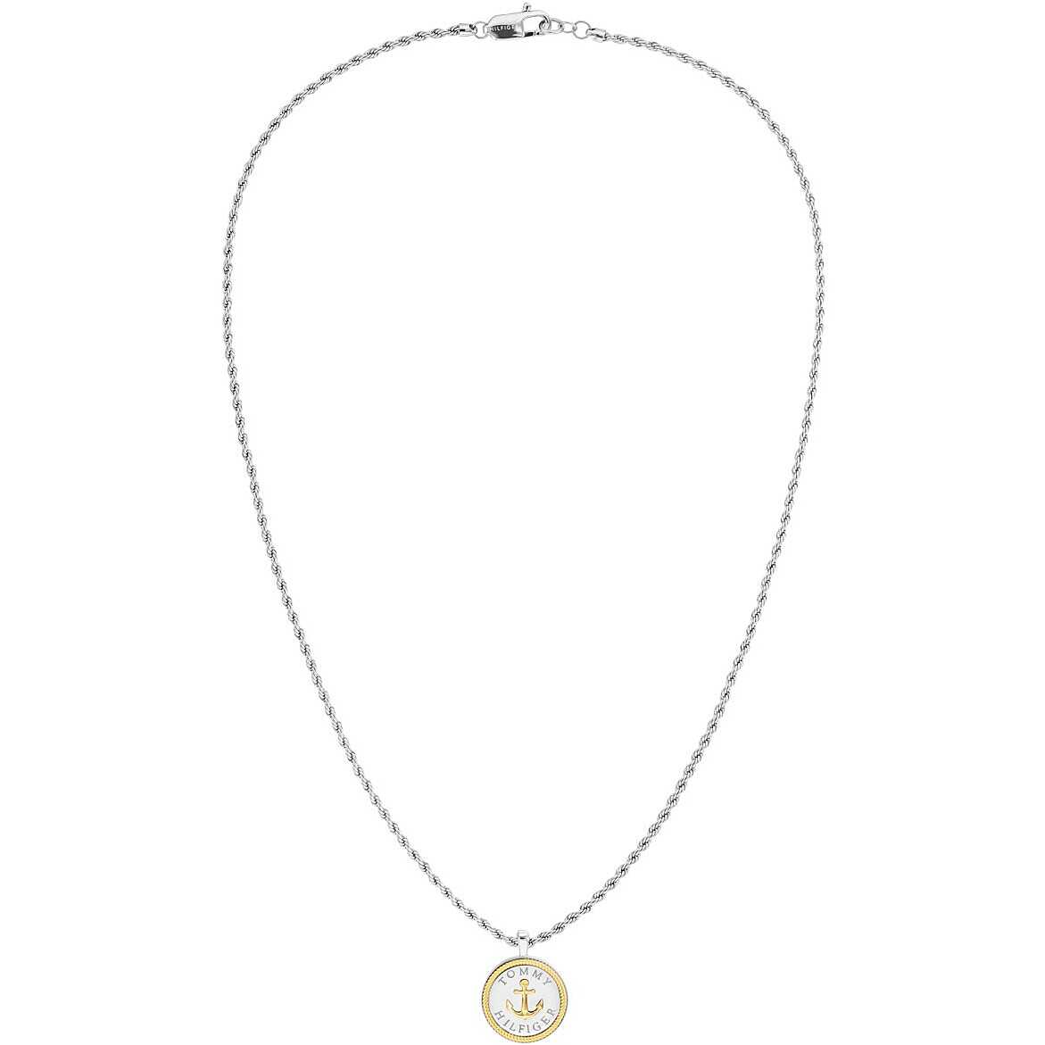 Collana Uomo Tommy Hilfiger Nautical Acciaio Maglia Fune Pendente Ancora Pvd Oro