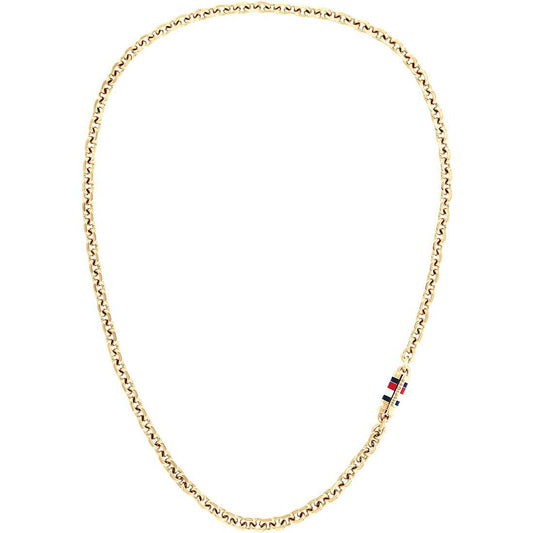 Collana Uomo Tommy Hilfiger Bruce  Pvd Oro Catena Maglie Ovali e Barilotto Centrale