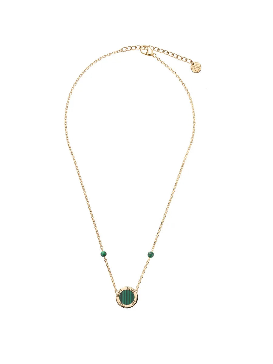 Collana Alviero Martini 1A Classe Zambia Pvd Oro Con Sferette Malachite Verde Centrale Tondo Logato