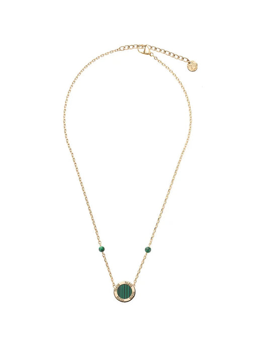 Collana Alviero Martini 1A Classe Zambia Pvd Oro Con Sferette Malachite Verde Centrale Tondo Logato