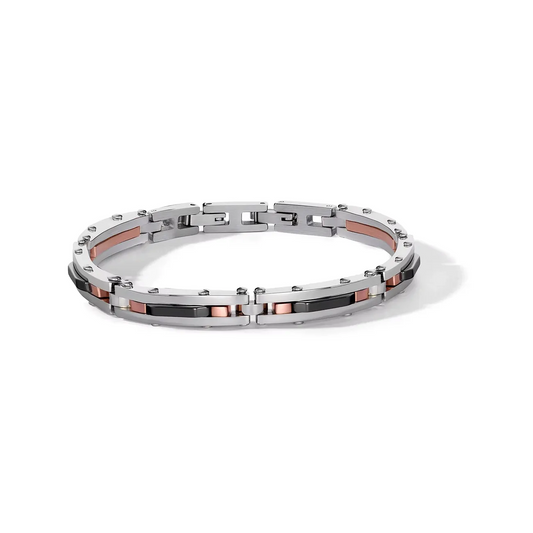 Bracciale Semirigido Comete Acciaio Inserti Pvd Oro Rosa Bacchettine Ceramica Nera
