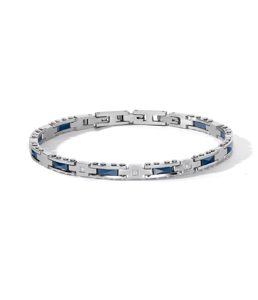 Bracciale Comete Uomo Acciaio Ceramica Blu e Zirconi