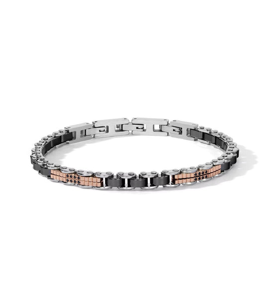 Bracciale Comete Ceramik Acciaio Ceramica Nera Piastrine Pvd Oro Rosa Zirconi Neri