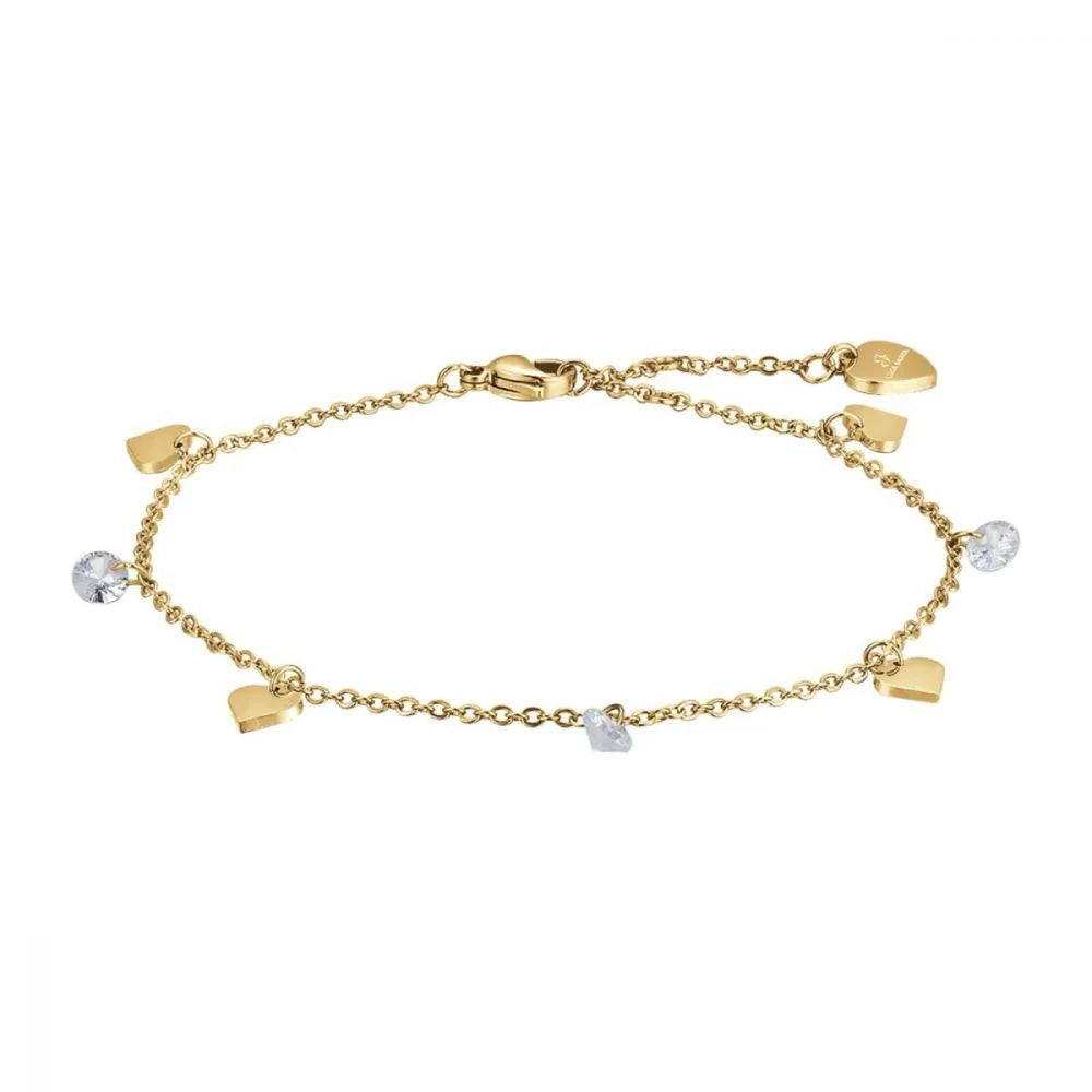 Cavigliera Luca Barra Pvd Oro Con Charms Cuori e Cristalli