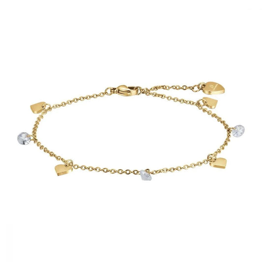 Cavigliera Luca Barra Pvd Oro Con Charms Cuori e Cristalli