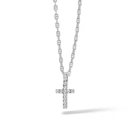 Collana Comete Tennis Argento Maglia Marinara Pendente Croce Zirconi