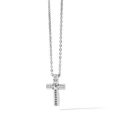 Collana Comete Suits Acciaio Pendente Croce Zirconi Bianchi e Neri