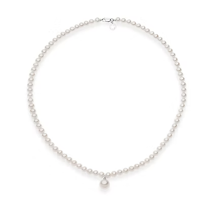 Collana Girocollo Comete Filo Perle Acquadolce Pendente Centrale Oro Bianco e Diamante