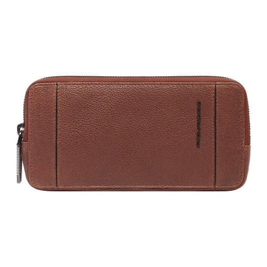 Pochette Piquadro Da Polso Tre Scomparti Polsiera Removibile Tracolla Portacarte Di Credito Pelle Martellata Marrone