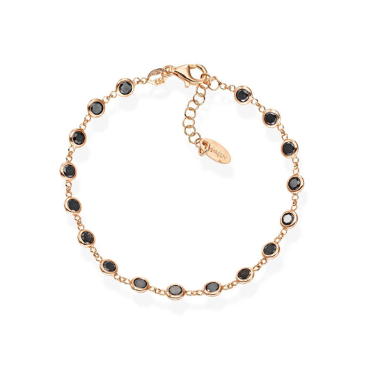 Bracciale Amen Tennis Argento Rosato Cristalli Tondi Neri