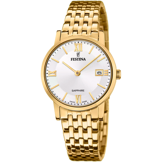 Orologio Festina Classics Swiss Made Lady 29,3 Mm Pvd Oro Braccialato Silver