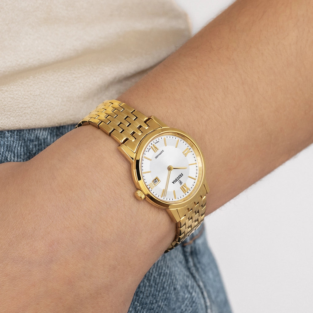 Orologio Festina Classics Swiss Made Lady 29,3 Mm Pvd Oro Braccialato Silver