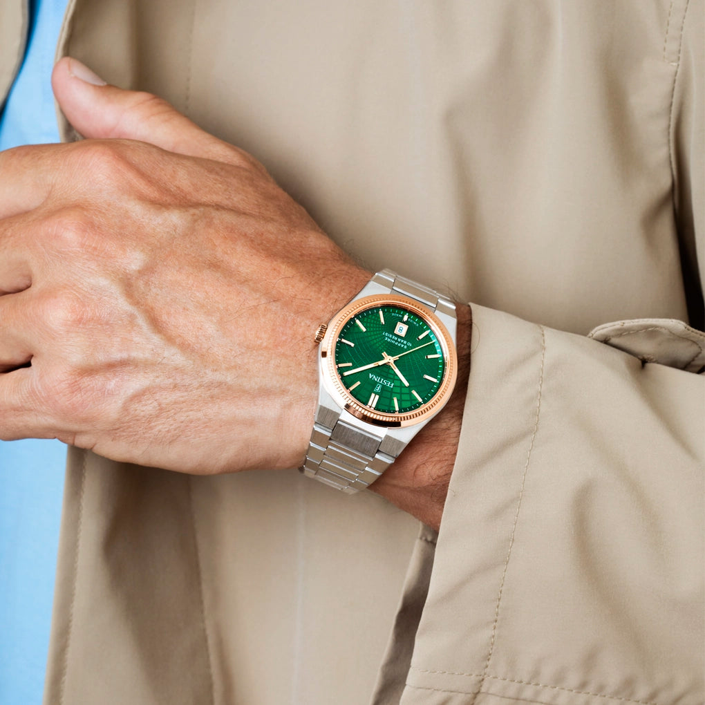 Orologio Festina Rivè Swiss Made 24,7 Mm Acciaio/Pvd Oro Rosa Braccialato Verde