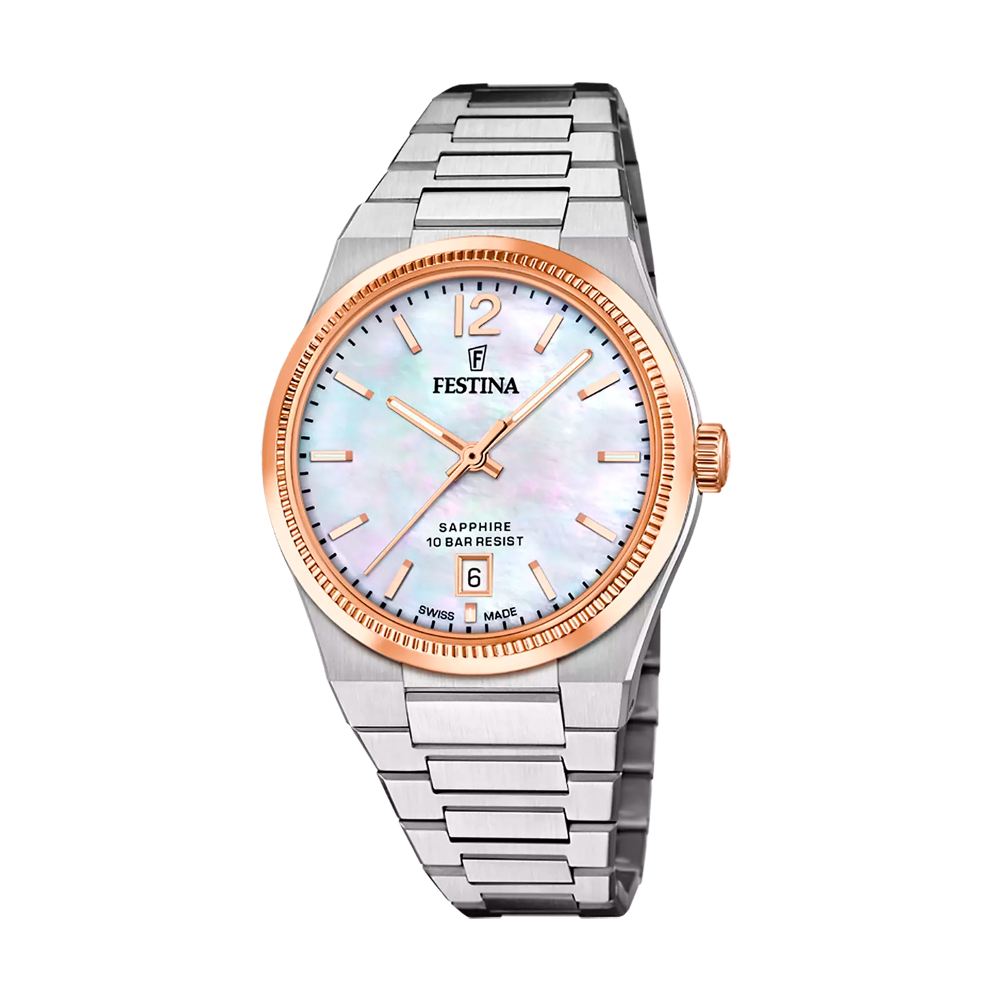 Orologio Festina Rivè Swiss Made Lady 35 Mm Acciaio/Pvd Oro Rosa Braccialato