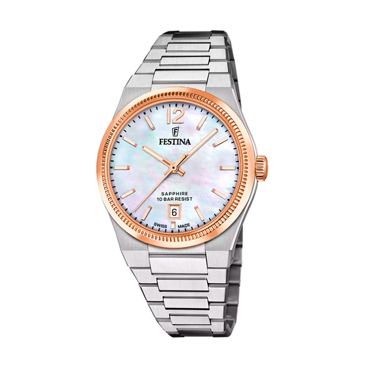 Orologio Festina Rivè Swiss Made Lady 35 Mm Acciaio/Pvd Oro Rosa Braccialato