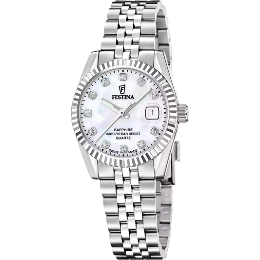 Orologio Festina Classics Swiss Made Lady 28,5 Mm Acciaio Braccialato Madreperla