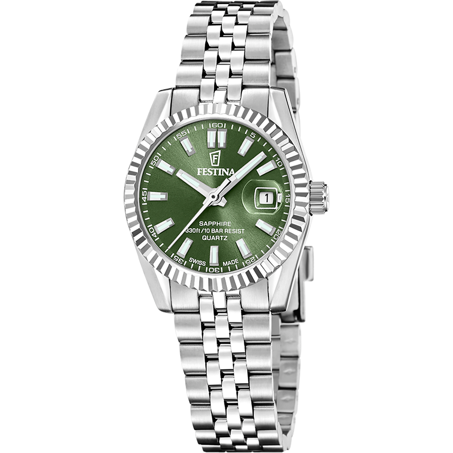 Orologio Festina Classics Swiss Made Lady 28,5 Mm Acciaio Braccialato Verde