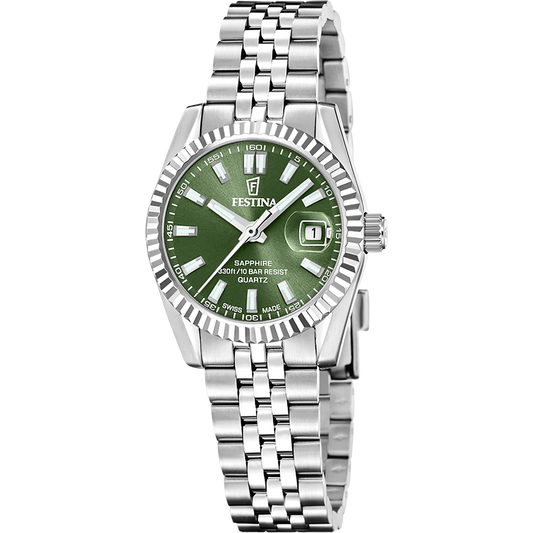 Orologio Festina Classics Swiss Made Lady 28,5 Mm Acciaio Braccialato Verde