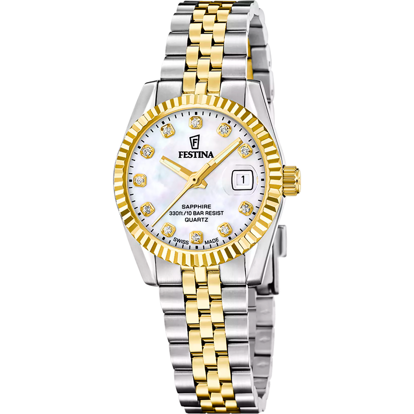 Orologio Festina Classics Swiss Made Lady 28,5 Mm Acciaio Braccialato Acciaio/Pvd Oro Madreperla