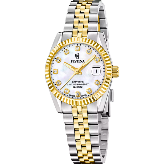 Orologio Festina Classics Swiss Made Lady 28,5 Mm Acciaio Braccialato Acciaio/Pvd Oro Madreperla