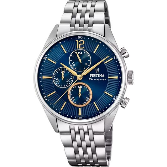 Orologio Festina Timeless Chrono 41 Mm Acciaio Braccialato Blu