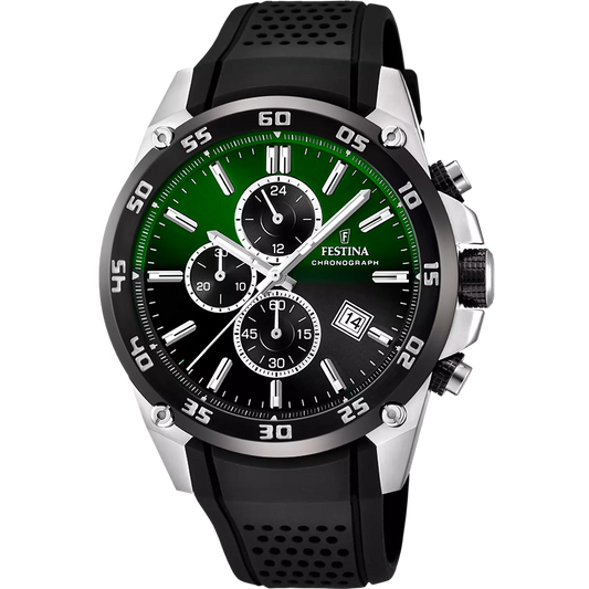 Orologio Festina The Originals Chrono 47 Mm Acciaio Gomma Nera Quadrante Verde Sfumato Nero