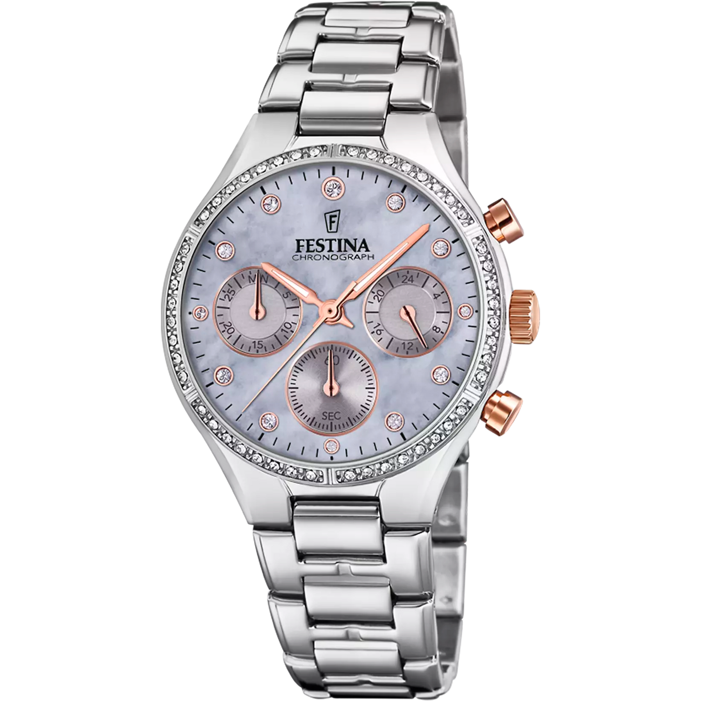 Orologio Festina Boyfriend Chrono Lady Strass 36 Mm Acciaio/Pvd Oro Rosa Braccialato