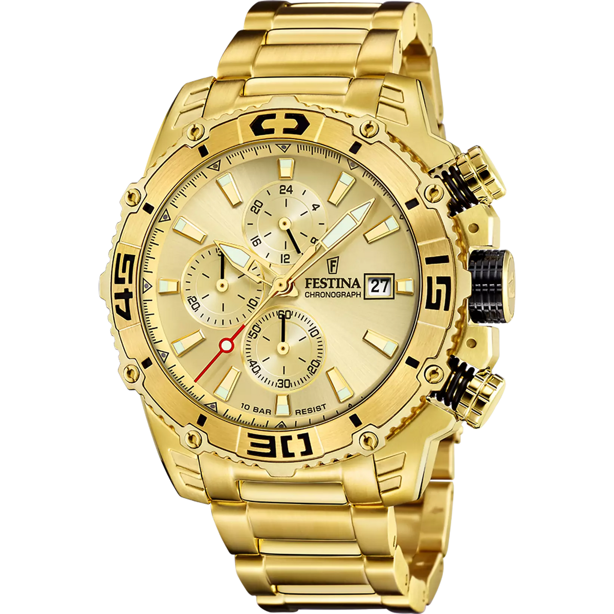 Orologio Festina Prestige Chrono 48,5 Mm Pvd Oro Braccialato Champagne