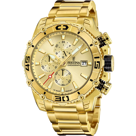 Orologio Festina Prestige Chrono 48,5 Mm Pvd Oro Braccialato Champagne