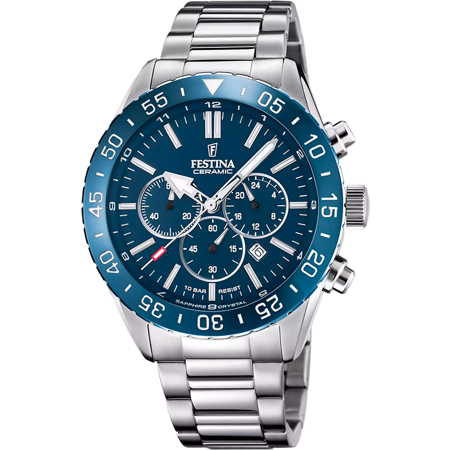 Orologio Festina Ceramic Chrono 44 Mm Acciaio Braccialato Blu