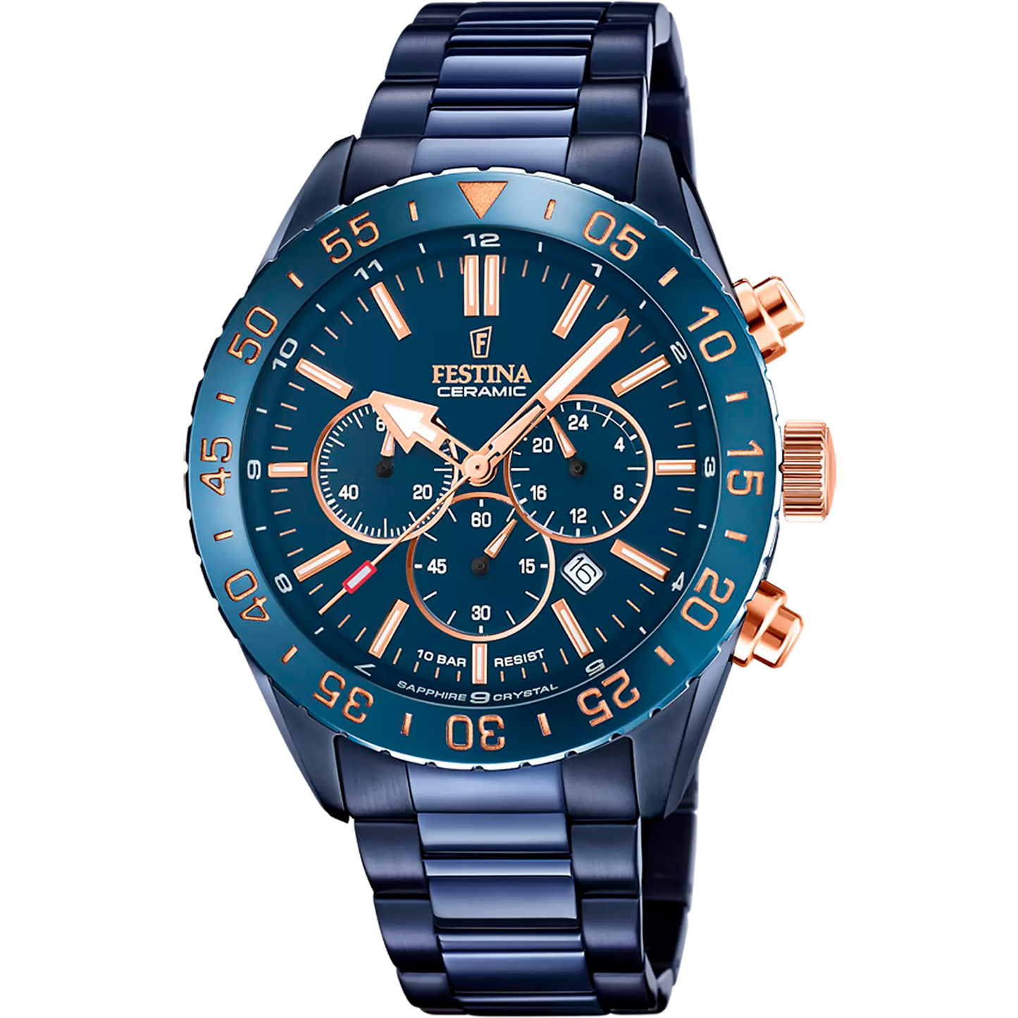 Orologio Festina Ceramic Chrono 44 Mm Pvd Blu Braccialato