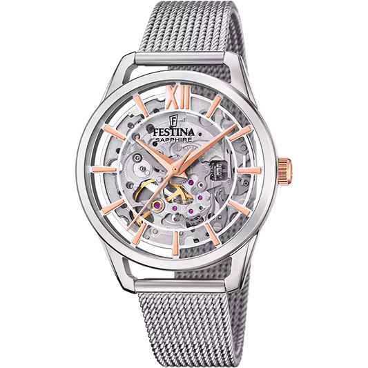Orologio Festina Automatic Lady 35,5 Mm Acciaio Braccialato Maglia Milanese