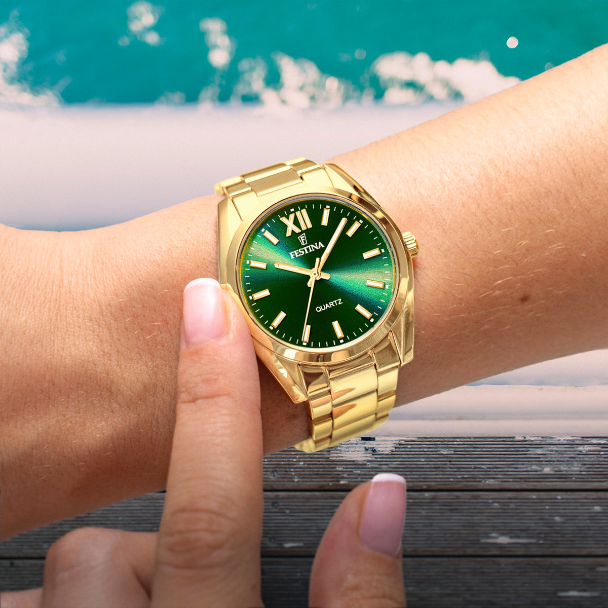 Orologio Festina Boyfriend Lady 36,8 Mm Pvd Oro Braccialato Verde