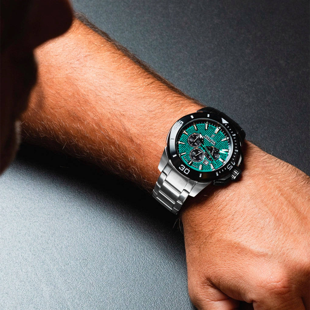 Orologio Festina Chrono Bike 47 Mm Acciaio Braccialato Verde Petrolio/Nero