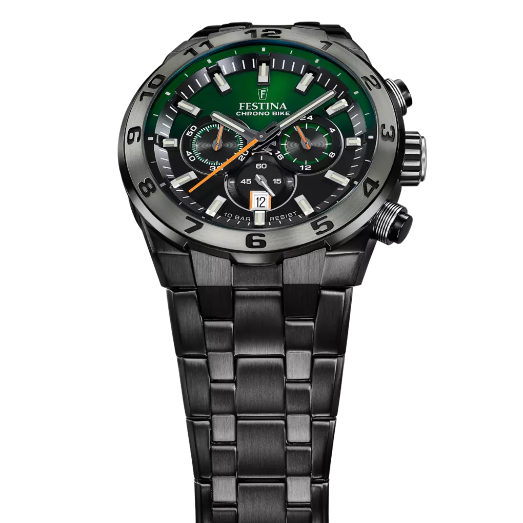 Confezione Speciale Orologio Festina Chrono Bike Special Edition 44,5 Mm Pvd Nero Braccialato + Cinturino Gomma Nera/Verde