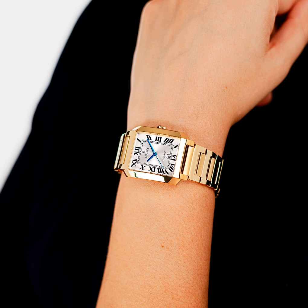 Orologio Festina On The Square Lady Rettangolare 29 Mm Pvd Oro Braccialato