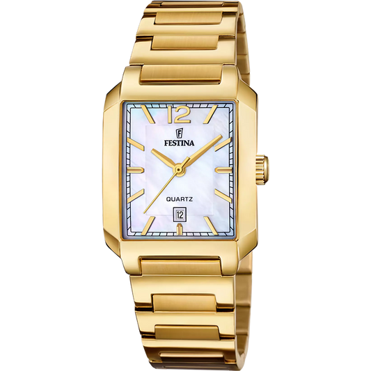 Orologio Festina On The Square Lady Rettangolare 29 Mm Pvd Oro Braccialato Madreperla