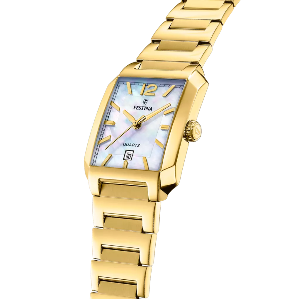 Orologio Festina On The Square Lady Rettangolare 29 Mm Pvd Oro Braccialato Madreperla