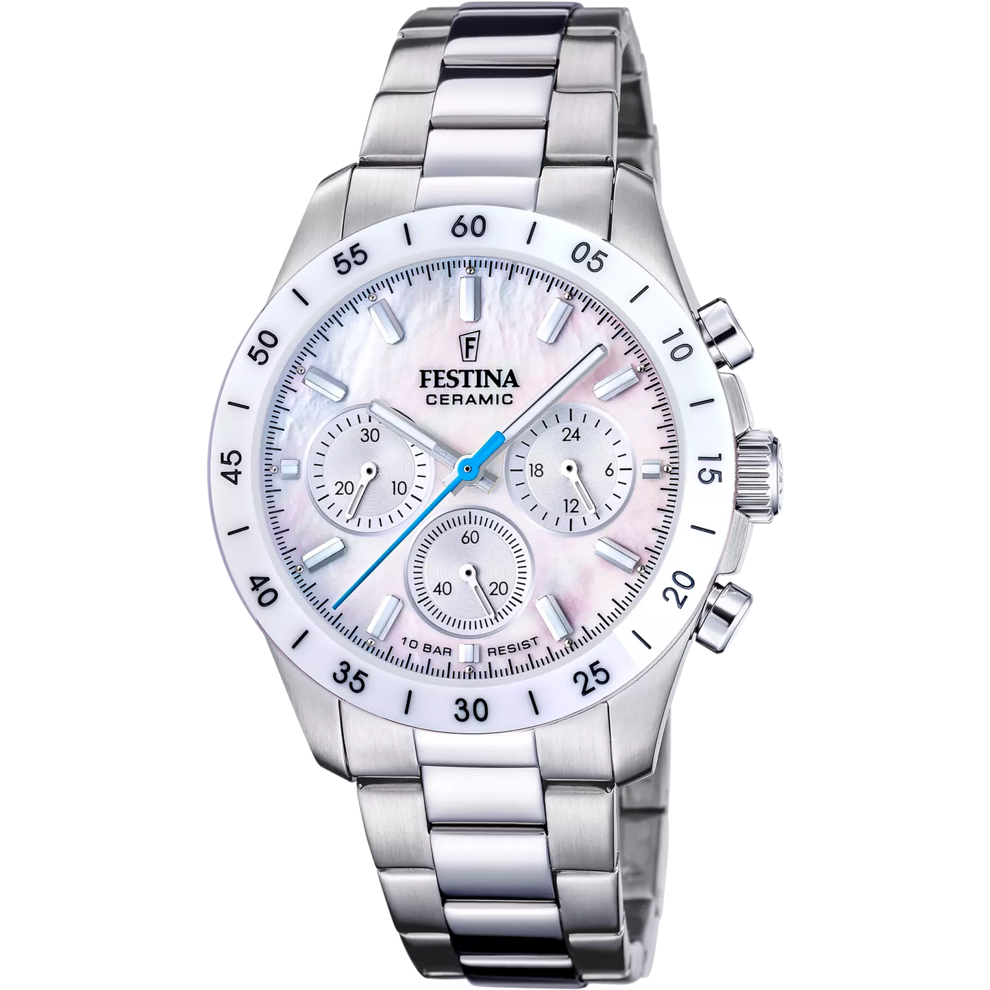 Orologio Festina Ceramic Chrono Lady 39 Mm Acciaio Braccialato Madreperla