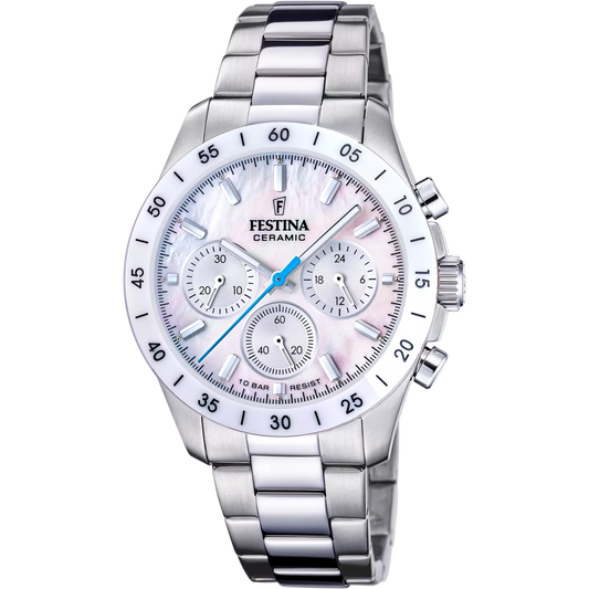 Orologio Festina Ceramic Chrono Lady 39 Mm Acciaio Braccialato Madreperla