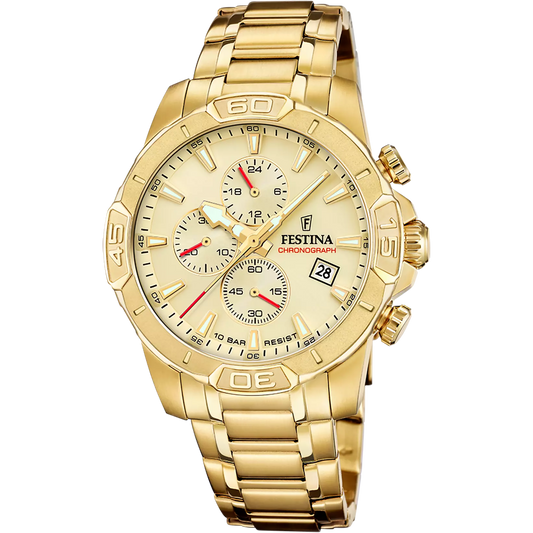 Orologio Festina Timeless Chrono 45 Mm Pvd Oro Braccialato