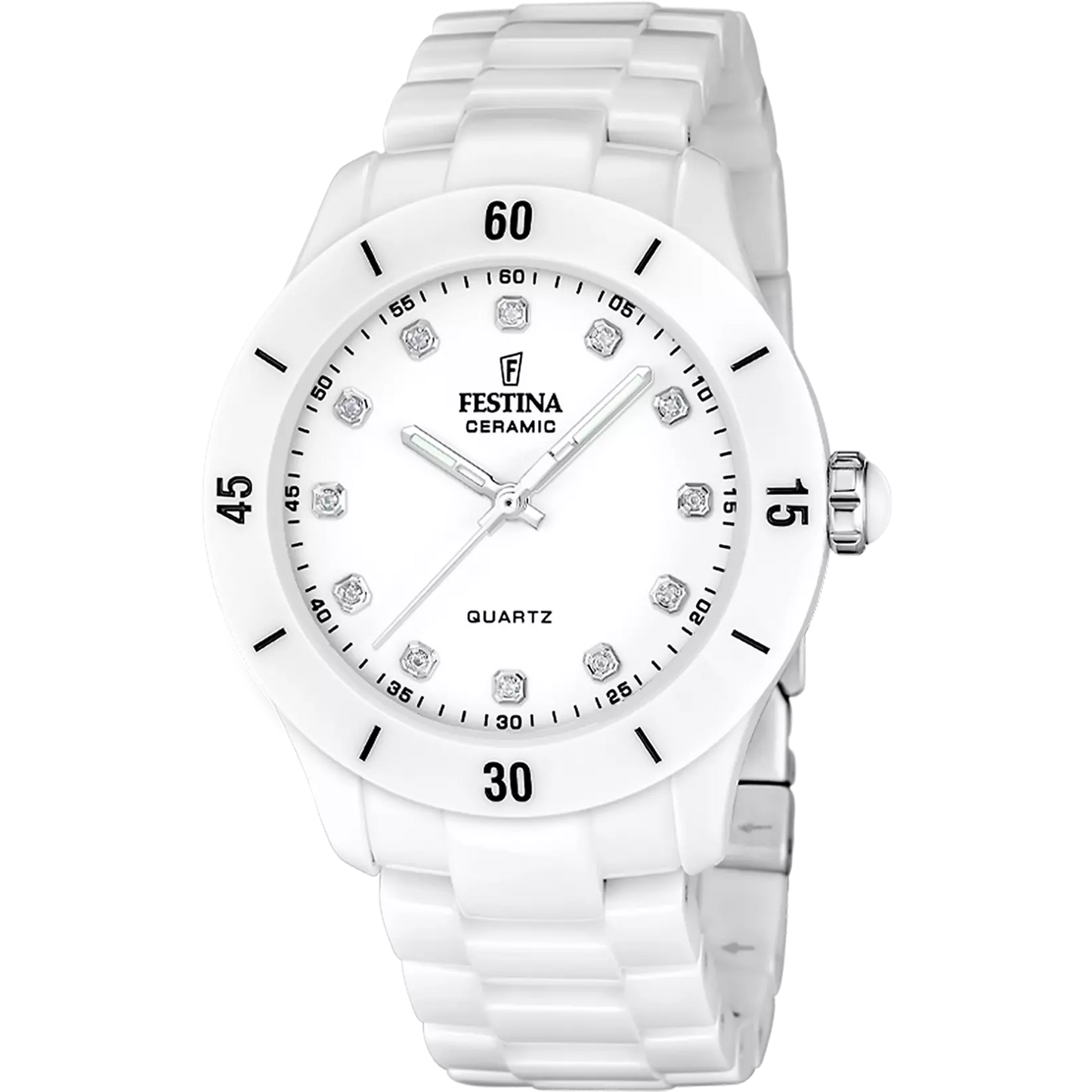 Orologio Festina Ceramic Lady 38 Mm Ceramica Bianca Braccialato Bianco