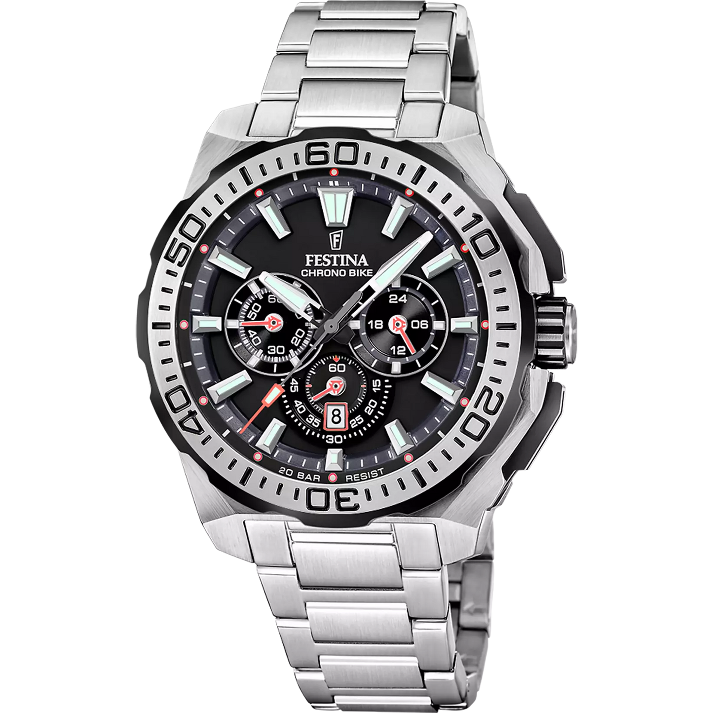Orologio Festina Chrono Bike 46 Mm Acciaio Braccialato Nero/Rosso