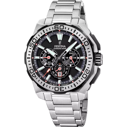 Orologio Festina Chrono Bike 46 Mm Acciaio Braccialato Nero/Rosso