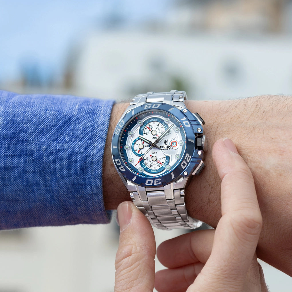 Orologio Festina Chrono Bike 46 Mm Acciaio Braccialato Silver/Blu