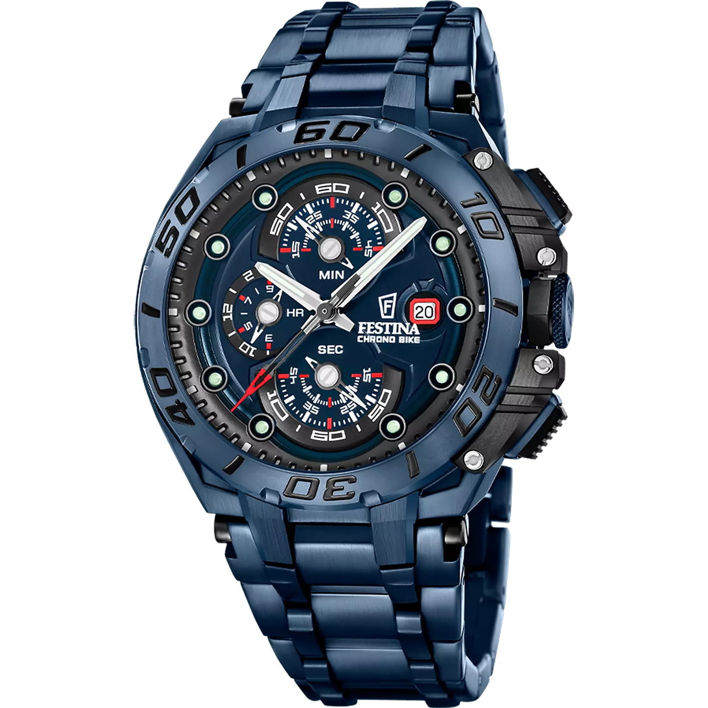 Confezione Speciale Orologio Festina Chrono Bike Special Edition 47 Mm Pvd Blu Braccialato + Cinturino Gomma Nera