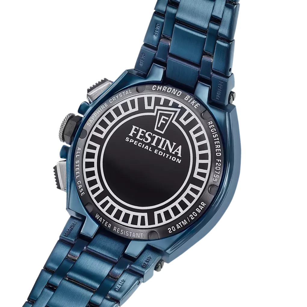 Confezione Speciale Orologio Festina Chrono Bike Special Edition 47 Mm Pvd Blu Braccialato + Cinturino Gomma Nera