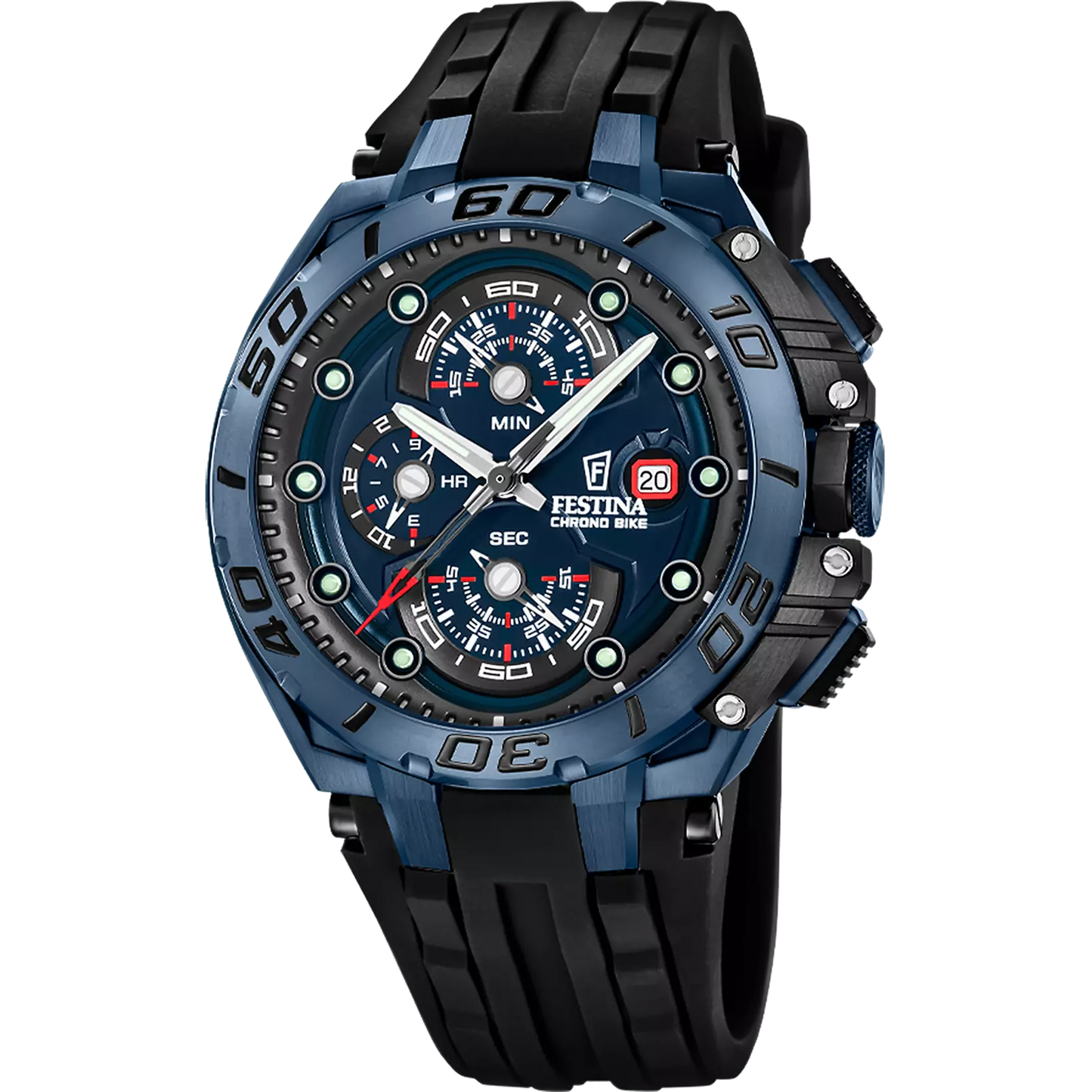 Confezione Speciale Orologio Festina Chrono Bike Special Edition 47 Mm Pvd Blu Braccialato + Cinturino Gomma Nera