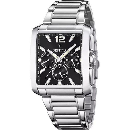 Orologio Festina Timeless Chrono Quadrato 46X38 Mm Acciaio Braccialato Nero