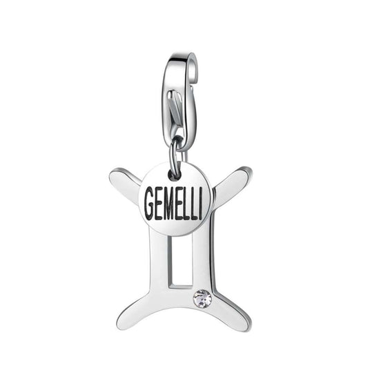 Charm Sagapò Happy Acciaio Cristallo Segno Zodiacale Gemelli